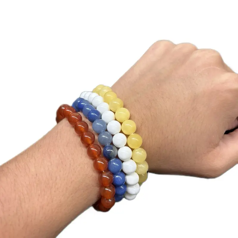 8MM Red, White and Blue Set -honey onyx, carnelian, blue adventurine and tridacna stone