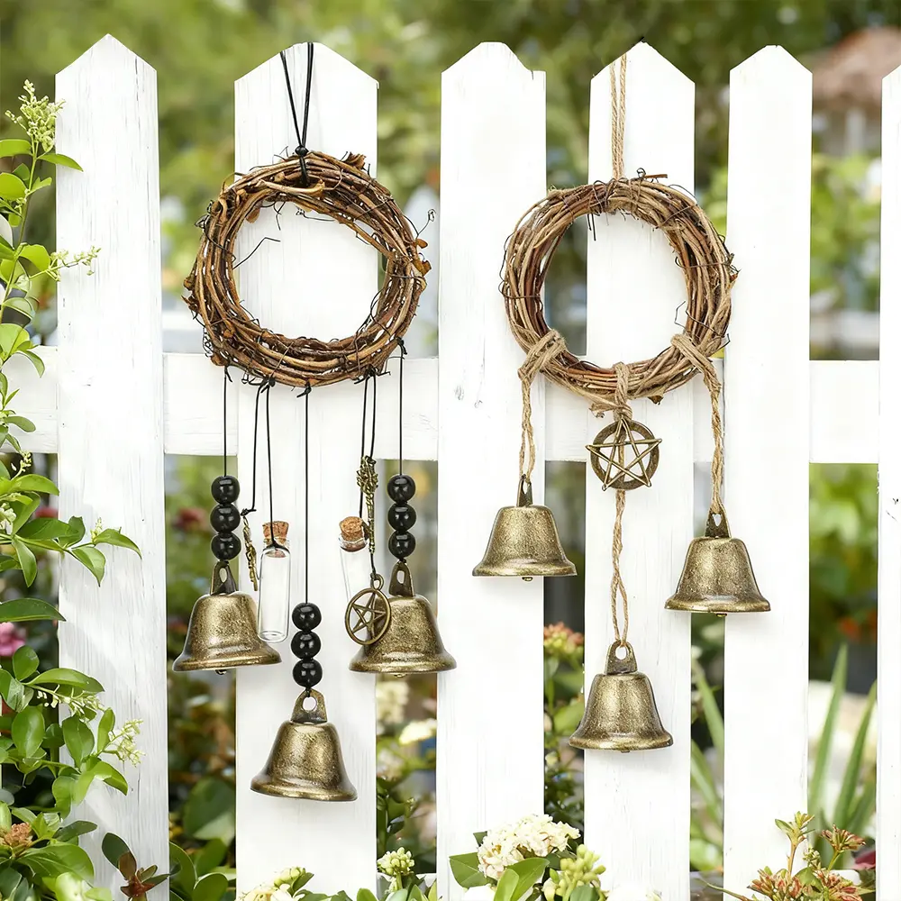 Handmade Rattan Vintage Halloween Witch Bells - Rustic Bronze Decorative Hanging Door Decoration, Kitchen Home Wind Chimes, Door Handle Pendant, Gift Option