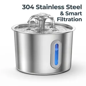 304 Stainless Steel Pet Water Fountain with Flower Style Nozzle, 101.44oz Large Capacity, Easy to Clean, Without Battery