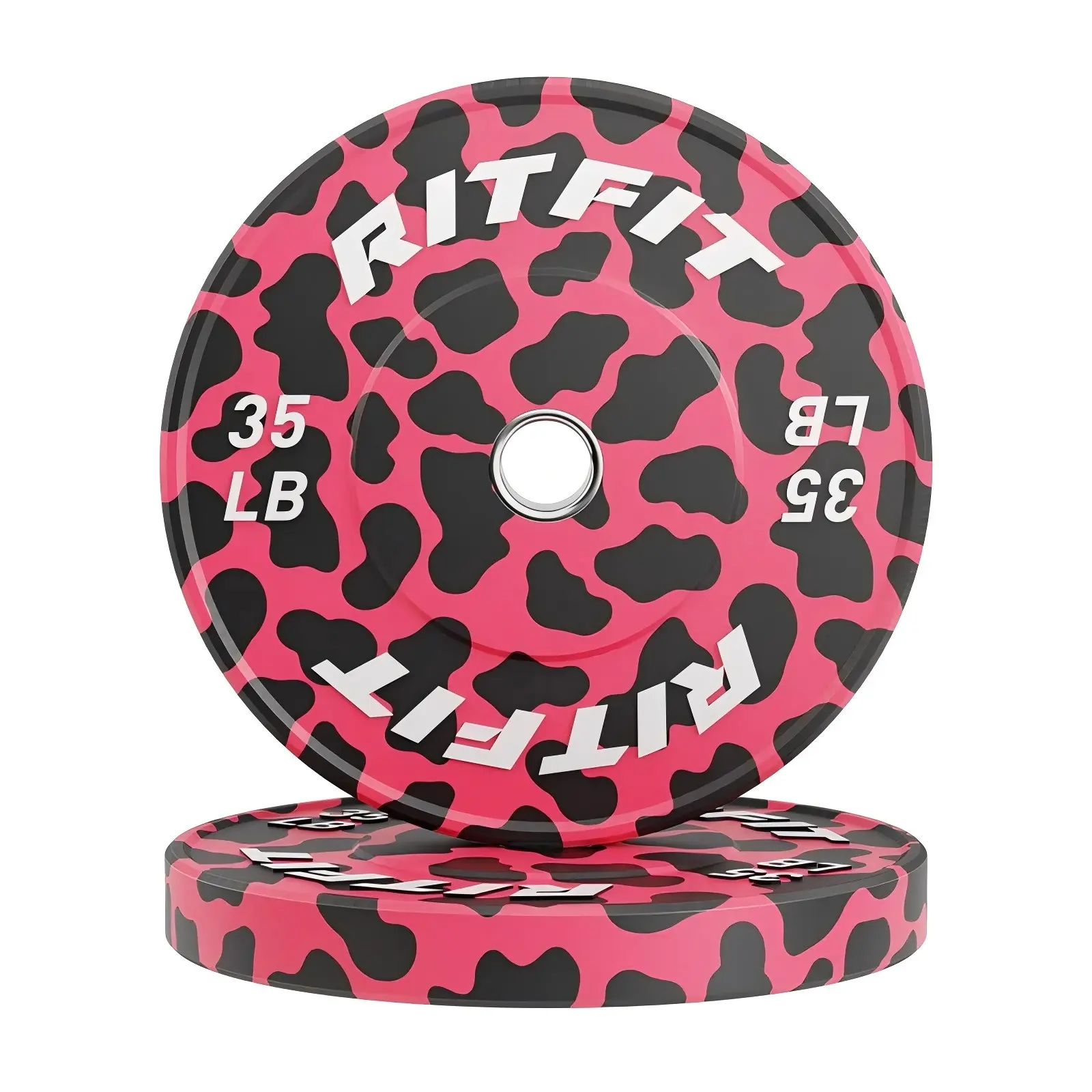 RITFIT Pink Leopard Print Olympic Bumper Plates - 2in Rubber Barbell Weighted Plates for Home Gym Weight Training Equipment, Barbell Weight Plates, Weighted Plates Plates