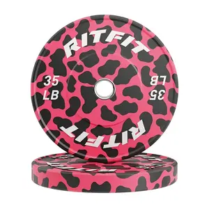 RitFit Pink leopard print bumper plates Olympic 2-Inch Rubber