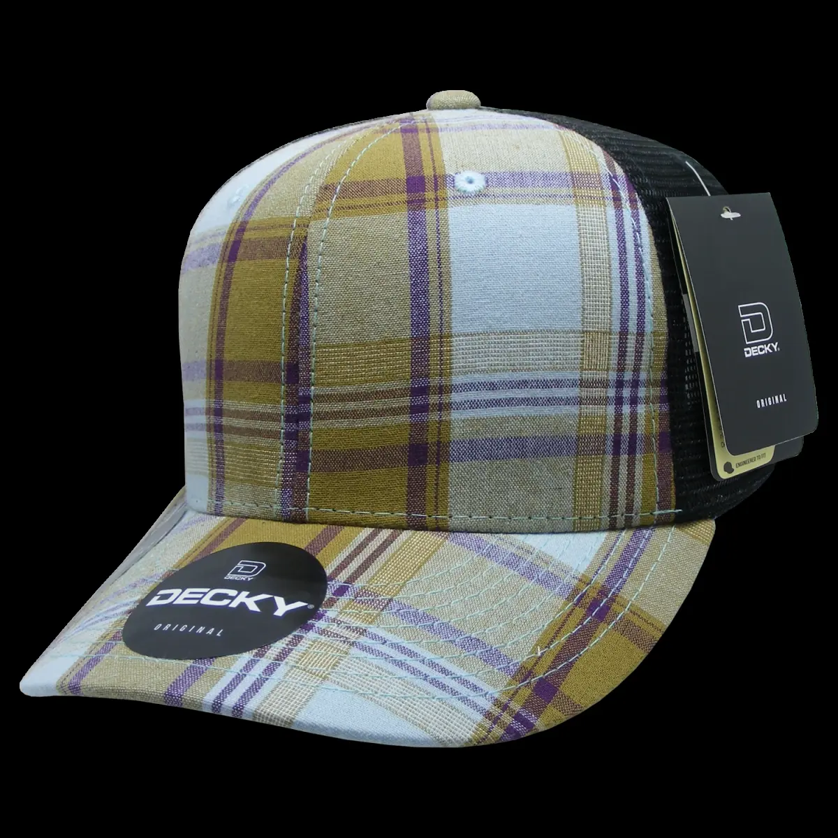 DECKY 212 MAIN Universal Nylon Dog & Cat Trucker Cap - 6-Panel, Mid-Profile, Structured Plaid Design, Snapback Closure, Breathable Mesh, 6018-210 210-Black, 1 Size Fits Most
