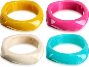 4Pcs/Set Colorful Square Acrylic Resin Bangle Bracelet,Wide Geometric Irregular Wristbands for Women Ladies Girls,Christmas Party Gifts,Hand Tools Kits
