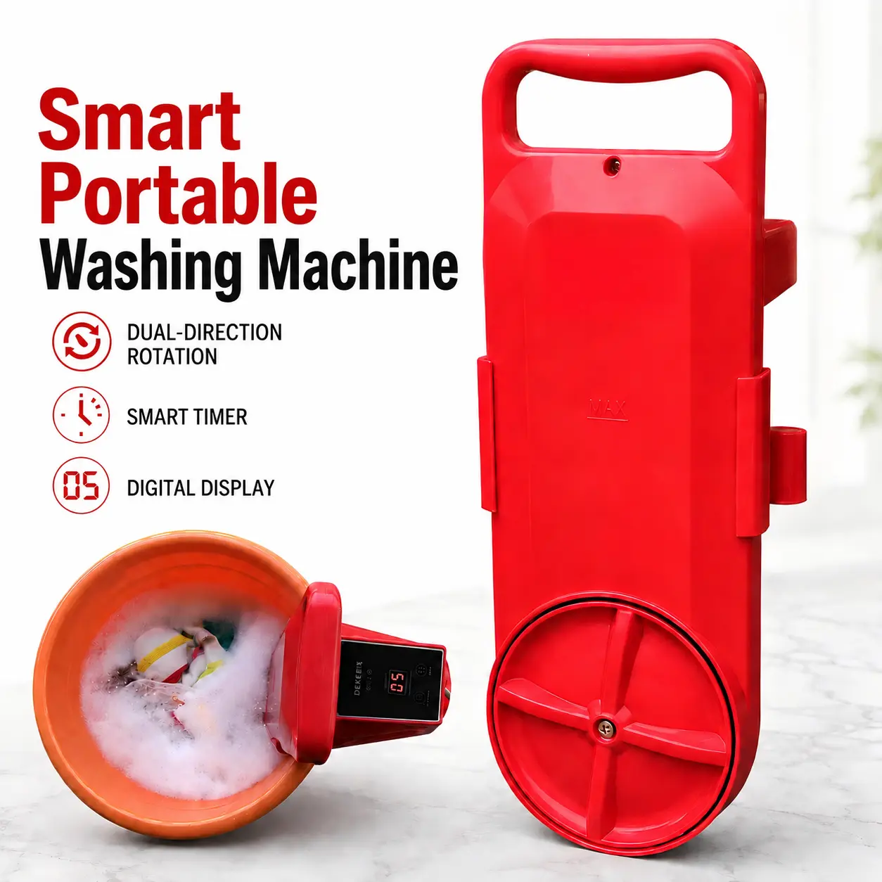 Portable Smart Rotating Mini Washing Machine - Digital Timer, Dual-Direction Rotation, ABS, for Underwear & Socks, Small Spaces RV Apartment Washer [Bucket Not Included] Compact Laundry Full-Automatic clothing baby home dorm