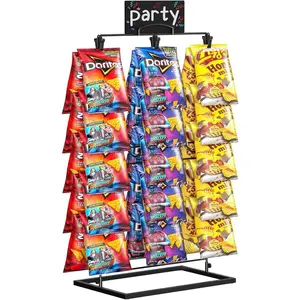 Chip Rack Display Stand, Chip Bag Holder for Party Display, 3-Row 48 Clips Countertop Snack Hanger, Snack Retail Display Rack