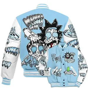 Legend Blue 11s Match Varsity Jacket, Wubba Rick Drip Printed Baseball Jacket, Legend Blue 11s Match Varsity Jacket, Wubba Rick Drip Printed Baseball Jacket