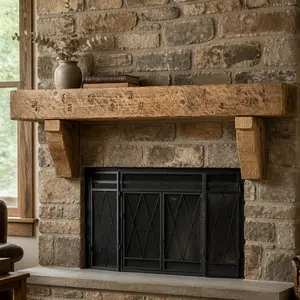 Rustic Wood Fireplace Mantels WIth Farmhouse Barn Beam Style