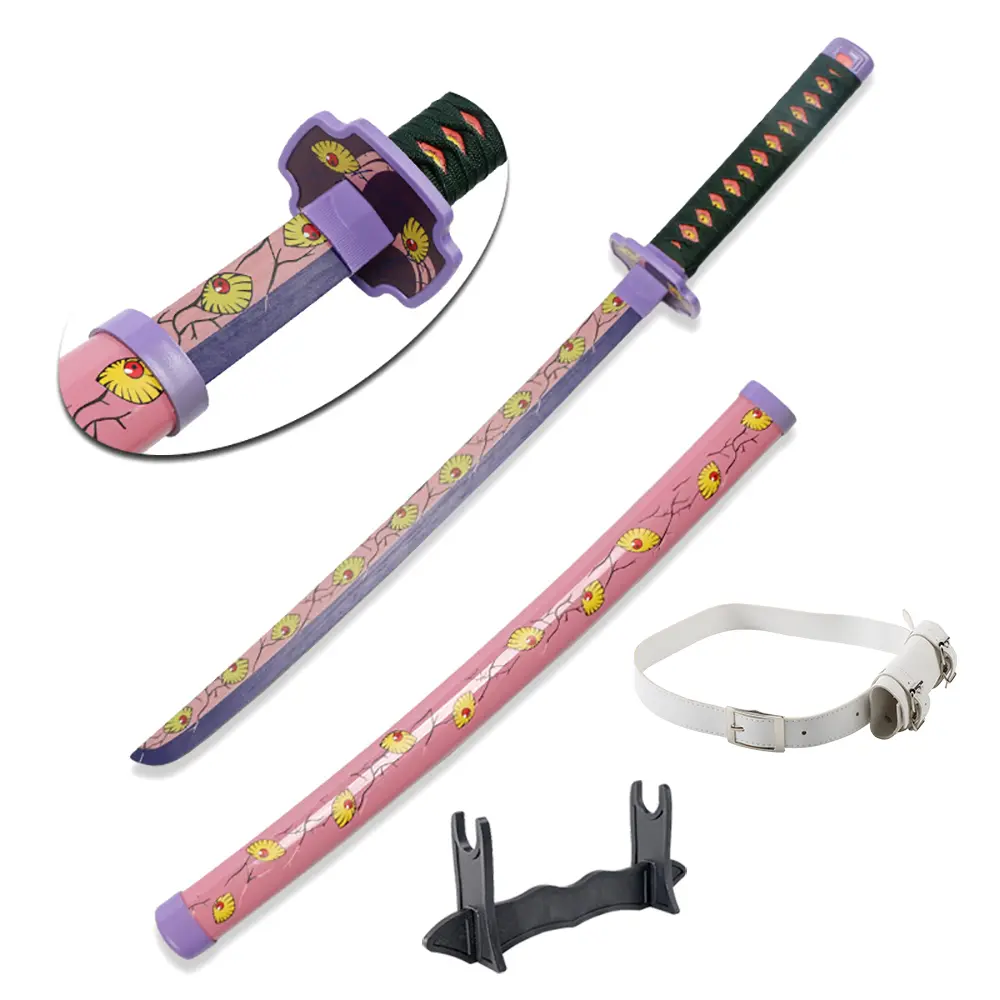 ELERVINO 31-in Bamboo Wooden Kokushibou Style Anime Cosplay Sword - 1.5 lb Plastic Blade with White Belt, Holder Stand Display, Decoration, Collectibles for Ages 12+, Halloween Props (Toys & Hobbies Toy Swords & Sabres)