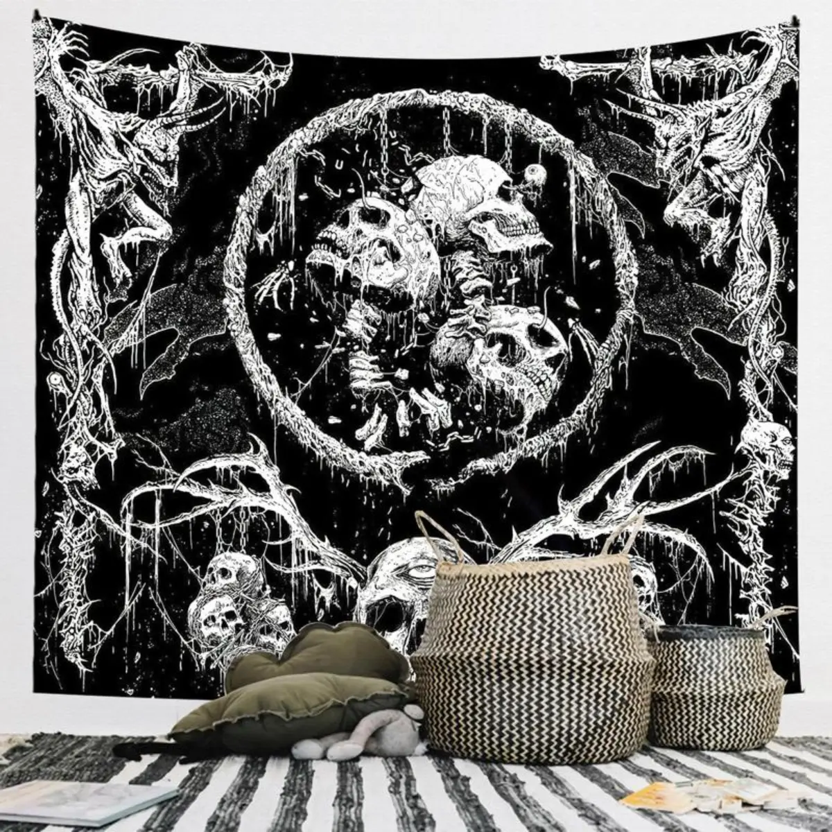 Gothic Skull Pattern Tapestry Wall Art, Wall Hanging Blanket for Home Party Decoration, Wall Decor for Home Living Room & Bedroom & Dormitory father's day gifts,gifts boyfriend,gifts for girl adults,gifts under 100 dollars,cheap stuff for your room trippy