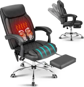 Kneading Massage Executive Office Chair with Heated,90-135°Reclining with Footrest,High Back Computer Desk Chair with Wheels,Diamond-Stitched Cushion Leather Chair
