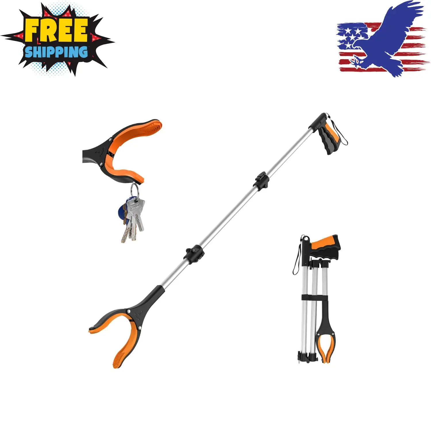 43" Magnetic Heavy Duty Extra Long Grabber Tool with Rotating Jaw, 4" Wide