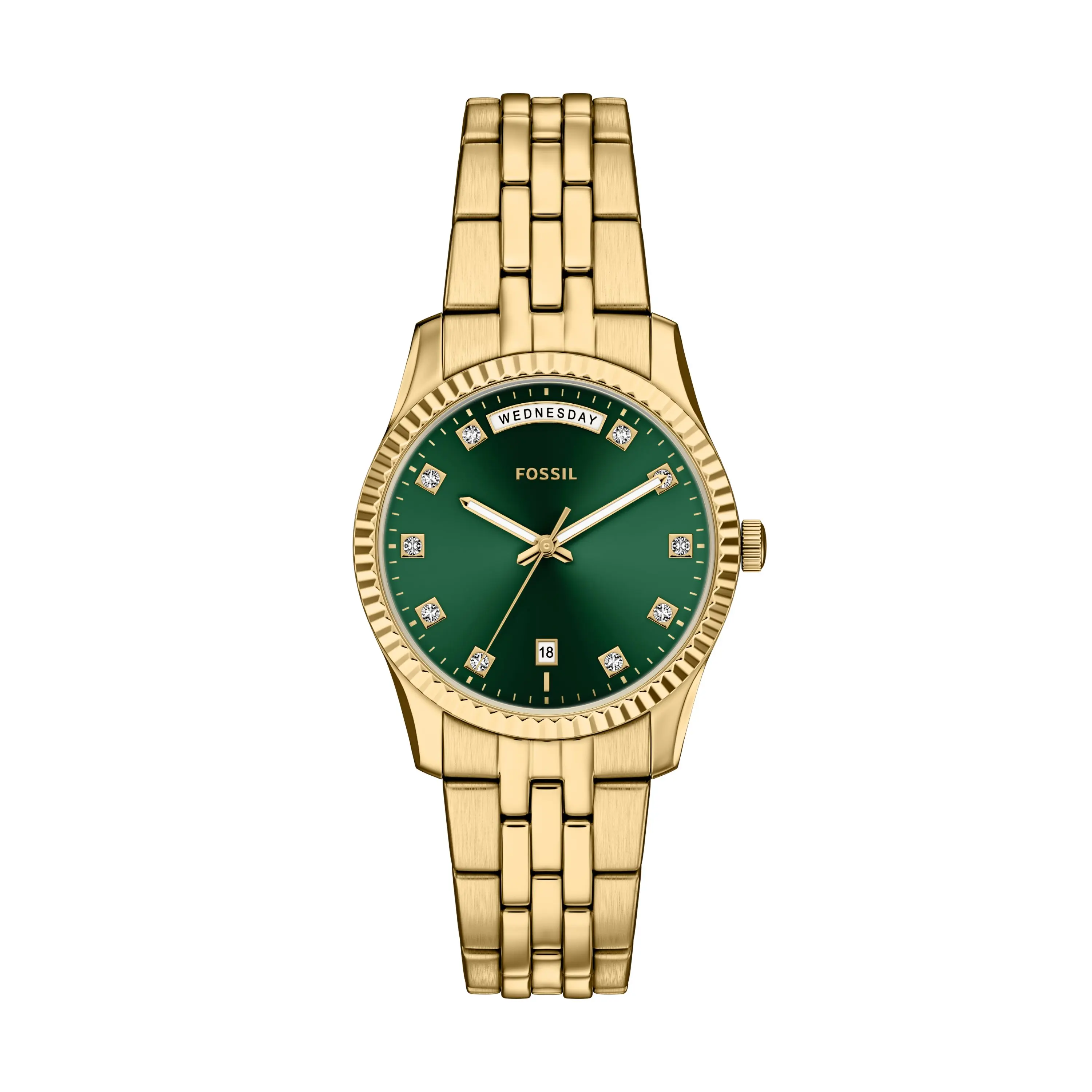 Fossil Women's Scarlette 34mm Three-Hand Day-Date Gold-Tone Stainless Steel Watch
