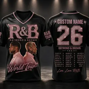 R&B Tour Inspired Football Jersey , Hip Hop Concert Shirt, Unisex Brown and U Raymon and Brown