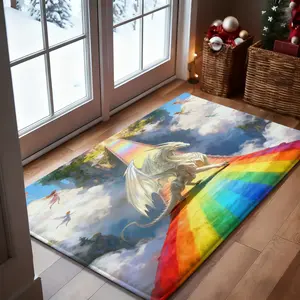 A white dragon on a rainbow bridge 1-Piece Bathroom Mat, Soft Bath Mat, Absorbent High-Quality Bathroom Carpet, Non-Slip and Comfortable Bathroom Mat, Suitable for Bathroom Floors, Sinks, Bathtu