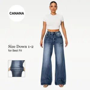 Sofia CANANA Women Super Stretchy High Rise Wide Leg Jeans Minimalist Comfort Denim Pants Tummy Control BBL Regular Size Plus Size