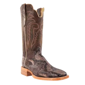 R. Watson Men's Rustic Python Belly Vintage Brown Goat Square Toe Boots RW7913