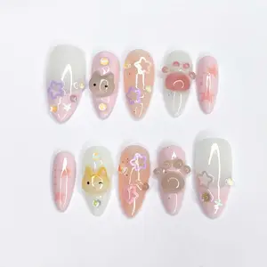 Trending Pink Cat Press On Nails, Handmade Y2k Floral 3D Gel Faux Acrylic Design Nails, Custom Nailbox, Cute Baby Wear Nails, Gifts For Her