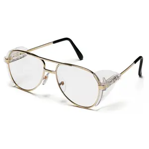 Pyramex Pathfinder Aviator Safety Glasses Gold Metal Frame with Clear Lenses