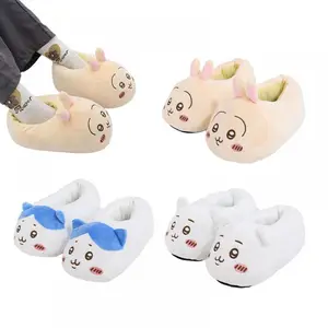 Kawaii Chiikawa Women Plush Slippers Anime Hachiware Usagi Self-Deprecating Bear Cartoon Winter Home Warm Cute Cotton Slippers