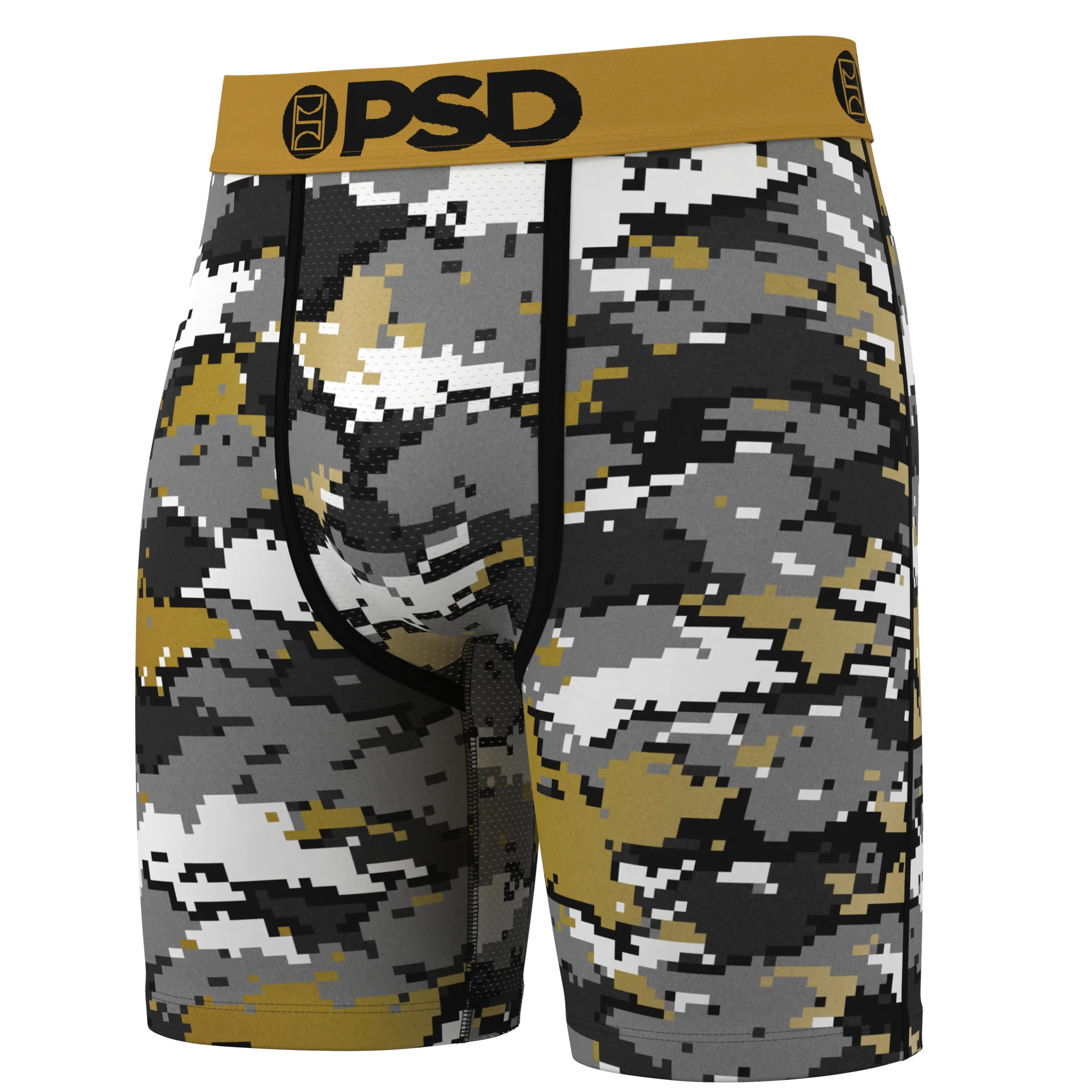 PSD Mens Digi Gold Boxer Brief - Standard Length 7 Inch Inseam, Soft and Breathable Poly Blend Fabric