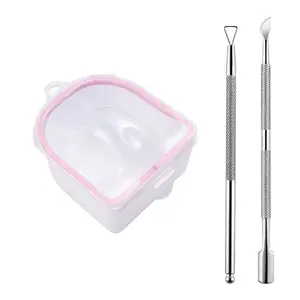 3Pcs Pink Nail Soaking Bowl Manicure Tool Kit Stainless Steel Cuticle Pusher x2 Gel Polish Manicure Pedicure Remover Nail Soak Bowl Manicure Spa Set Cuticle Care Nail Exfoliation Nail Products