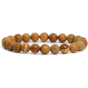 Natural Wood Jasper Gemstone 8mm Round Beads Stretch Bracelet 7" Unisex