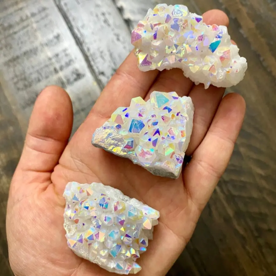40-50mm Sparkly Angel Aura Quartz Cluster - Rainbow Angel Aura Quartz - Raw Angel Aura Quartz Crystal - Aura Quartz Geode - Angel Aura Quartz Druze