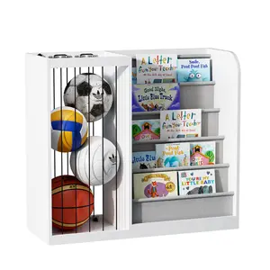 White Kids Bookshelf & Stuffed Animal Net Holder Plush Toy Storage Organizer Child Bookcase Toddler Baby Sling Book Rack for Playroom Bedroom