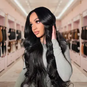 Tuneful  34 Inch 13x6 Lace Front Wigs Human Hair Pre Plucked Body Wave Frontal Wigs Human Hair Long Natural Black Wig 13x6 HD Transparent Lace Front Wigs Invisilbe Hairline