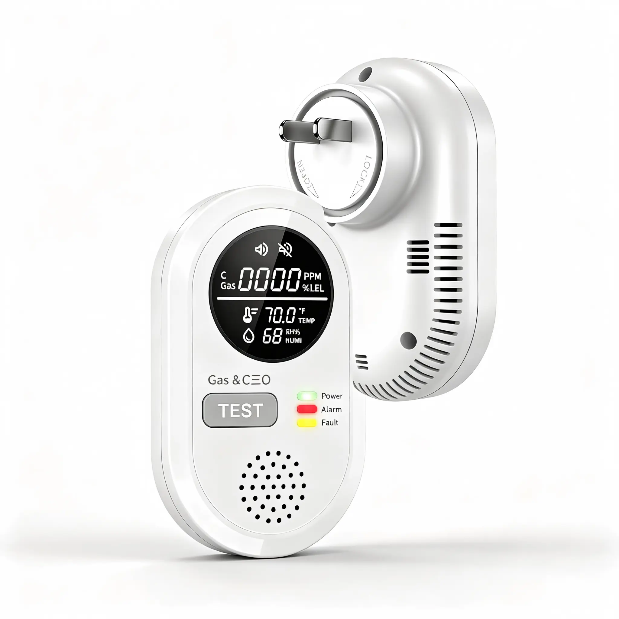 6-in-1Multi-Function Home Safety Detector, Gas & Smoke Detector with Temperature and Humidity Monitor, Plug-and-Play Safety Alarm with HD Display, Included for Kitchen, RV, Camper, Dorm & Home