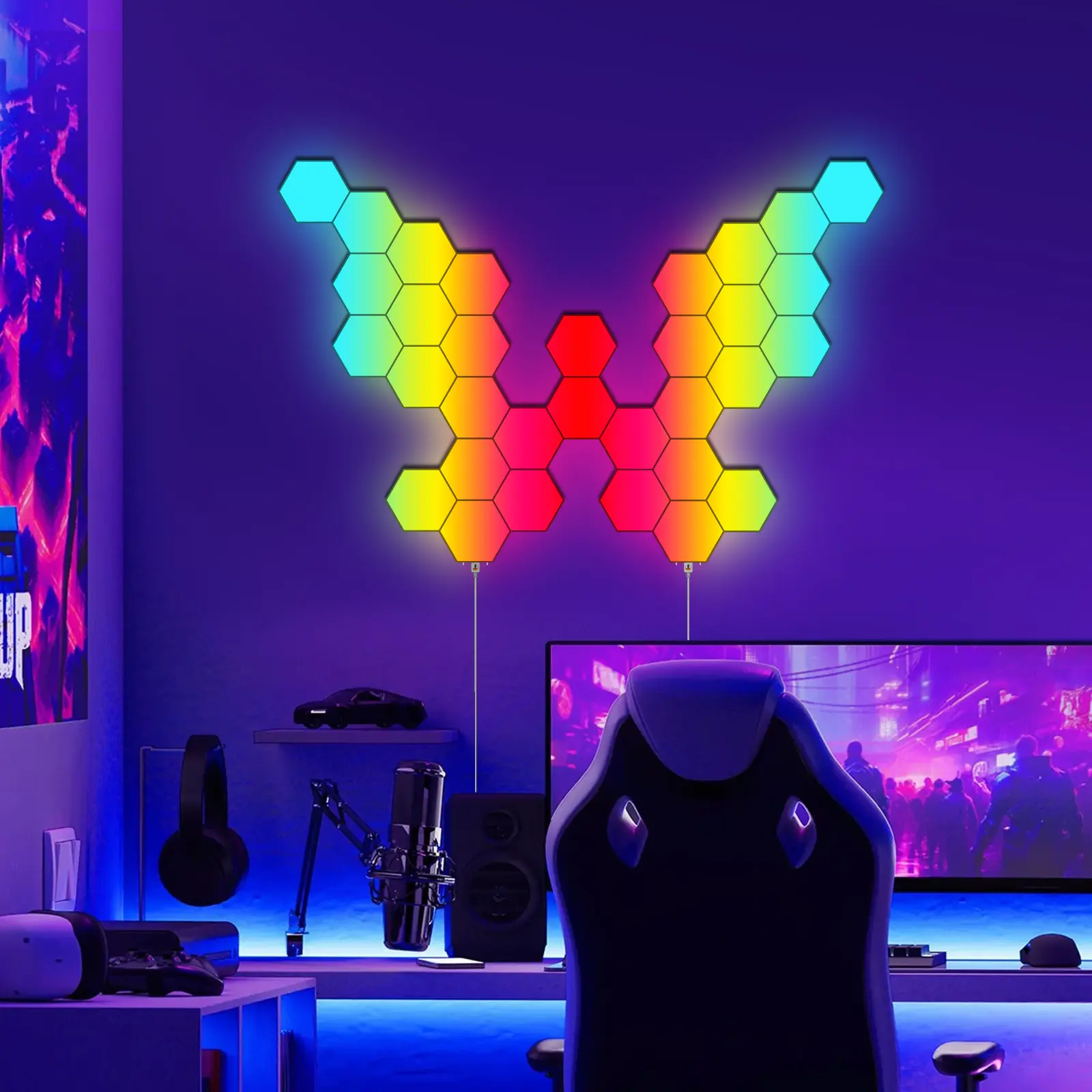 Smart LED Hexagonal Lights, DIY Modular Hexagonal Panels, Dual Control with APP & Remote, RGB Ambient Night Light with Music Sync, LED Wall Panel Lamp for Game Room, Bedroom Home Decor, Festival Style Decorative Lights, Glowing Color Changing Decorative L