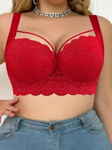 1/2PCS Women's Plus Size Lace Push-Up Bra, Full Coverage Support Underwire Lifted Anti-Sagging  Breathable Bra, Cover Side Breasts Adjustable Wide Straps,Daily Wear