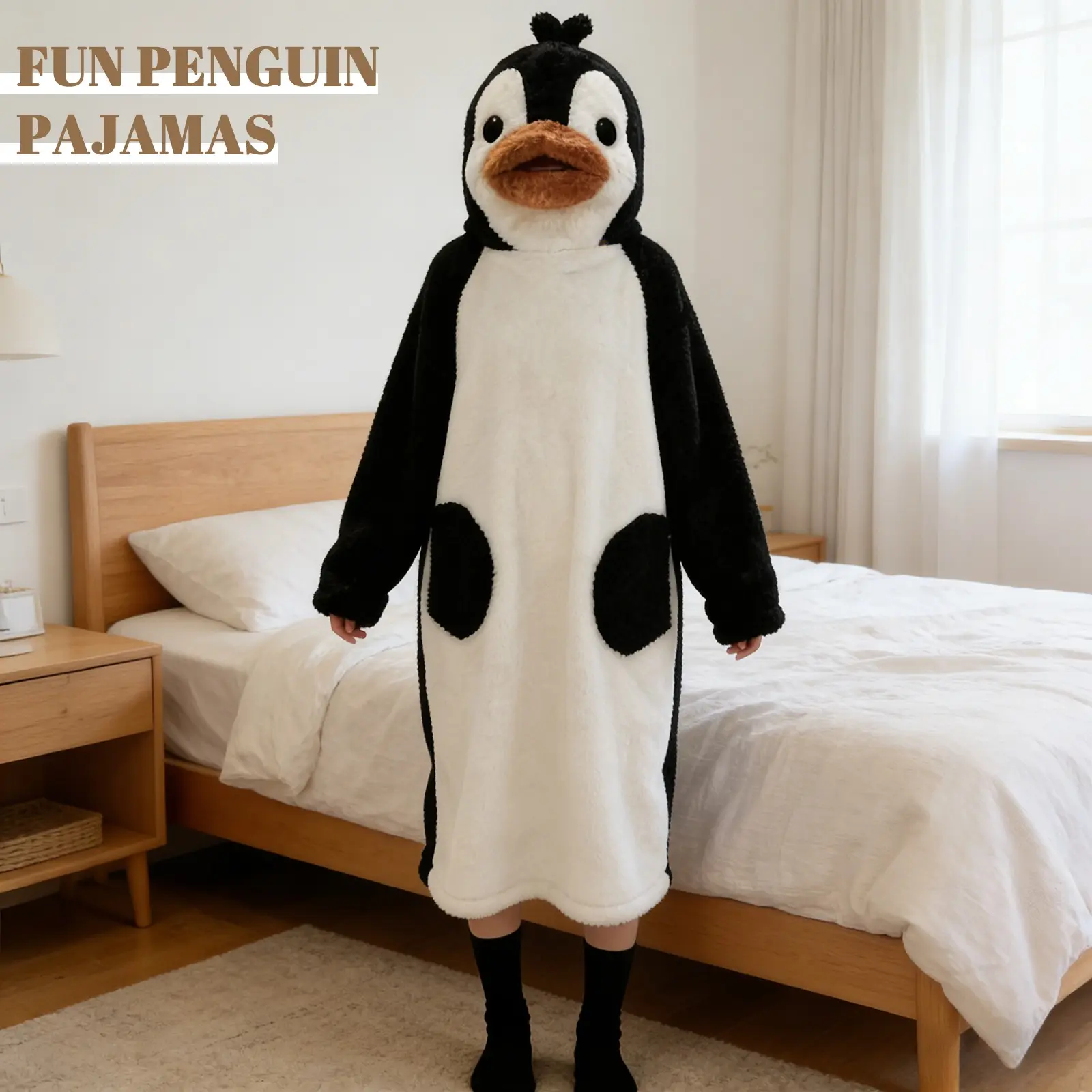 Fun Penguin Sleep Robe Set, Coral Velvet Party, Cute Cartoon Animal Home Wear, Ideal for Festivals, Cosplay, Birthdays, Casual Use