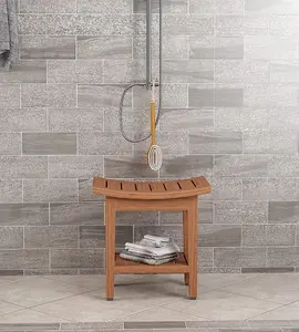 AquaTeak Patented 18" Maluku Teak Shower Bench with Shelf