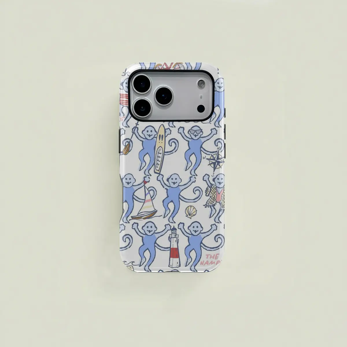 One beach resort style, nautical elements, and monkey pattern dual-layer protective case. Durable 2-in-1 case, compatible with iPhone 17/16/15/14/13/12/11 Pro Max/Plus/Pro, and Samsung Galaxy S25/S24/S23 Ultra series. Simple and stylish phone case.