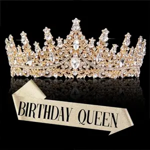Gold Crown for Women Crystal Princess Tiaras Rhinestone Queen Headband Wedding Bridal Hair Accessories Birthday Prom Pageant Party Coming of Age Ceremony Photo Props