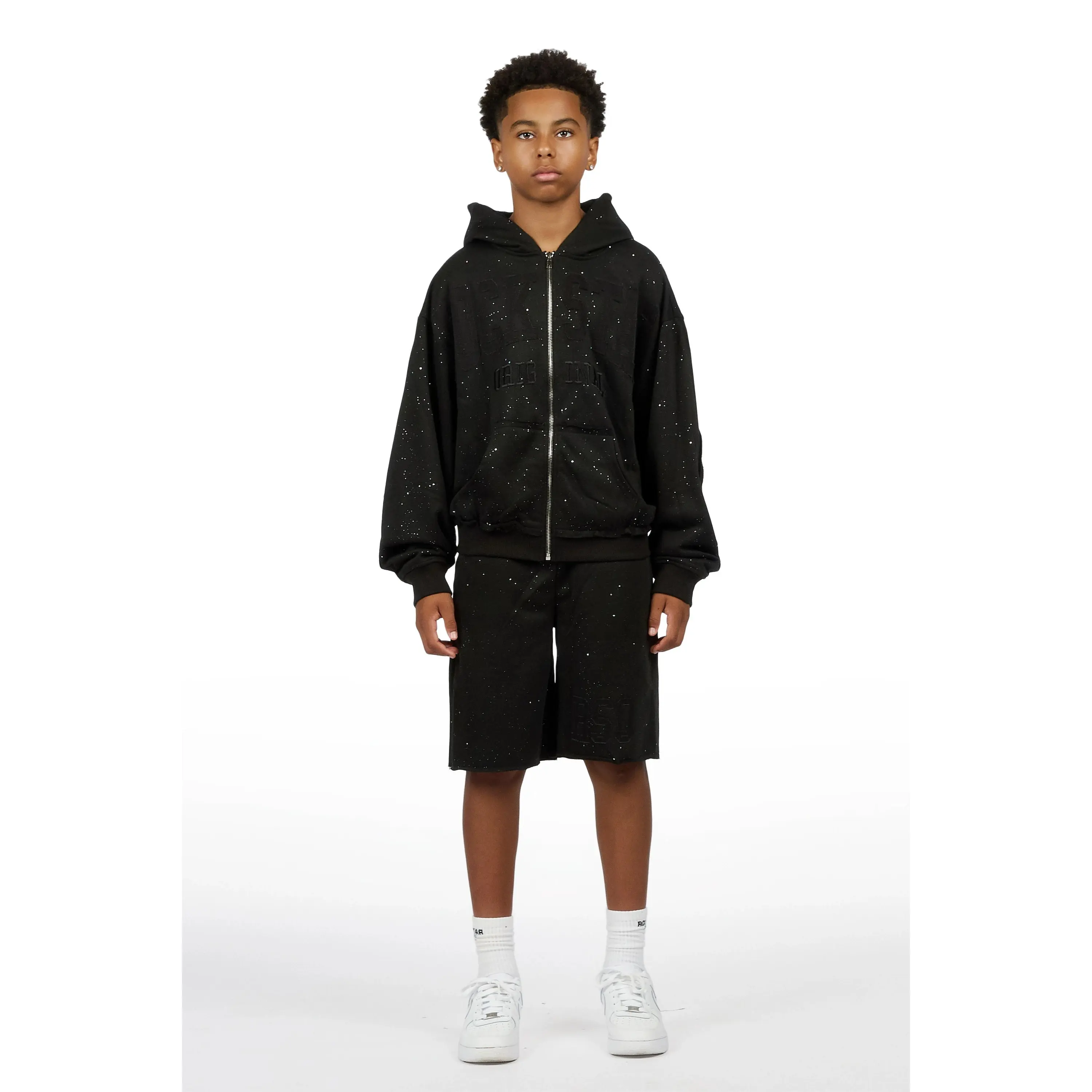 Boys Akila Black Glitz Hoodie Double Waisted Short Set