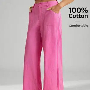 100% Cotton Pink Tall Wideleg Trousers - Comfortable and Stylish