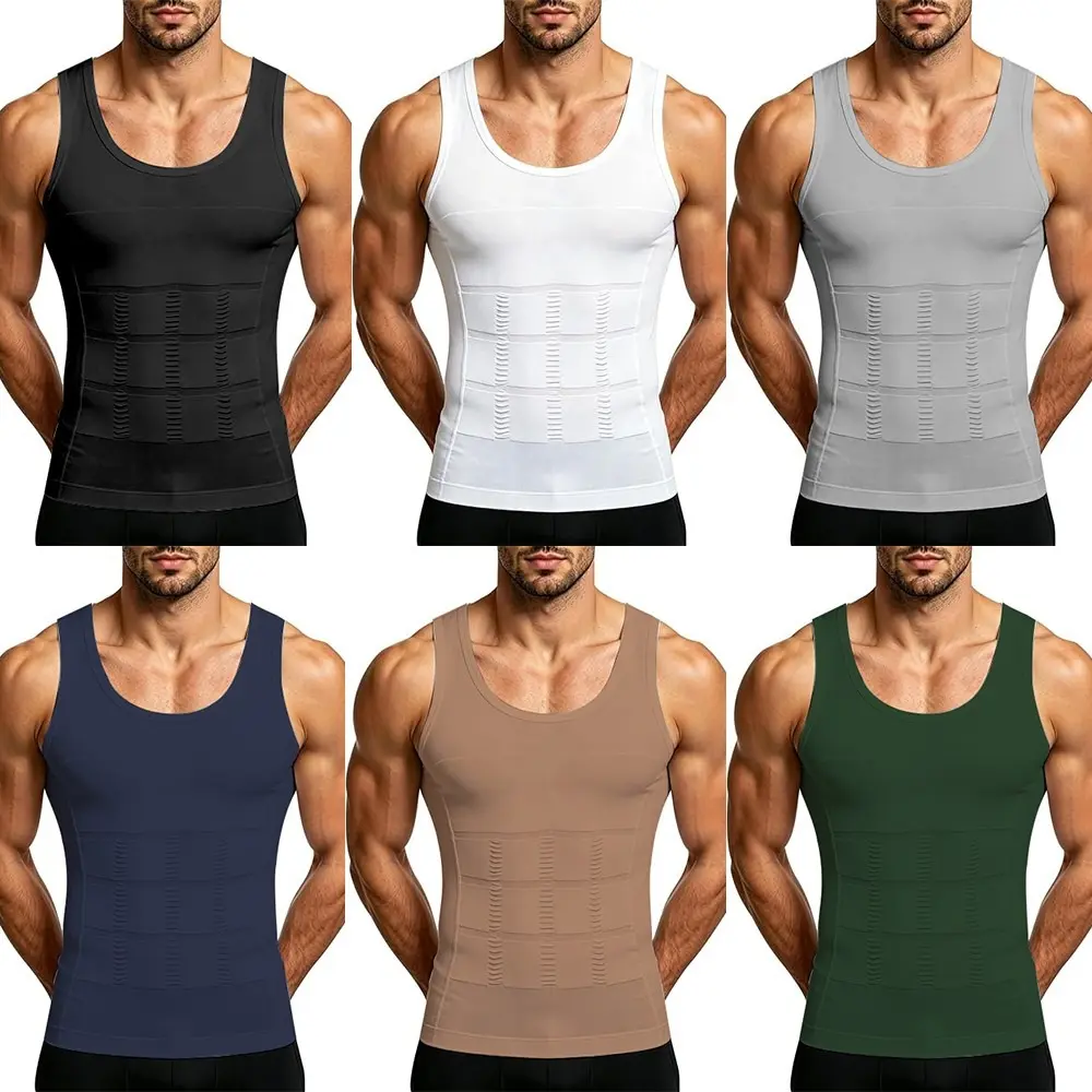 Men's 3-Pack Compression Tank Top Underwear - Moderate Tummy Control, Breathable, Lightweight, Soft Stretchy Elastic Mesh Shapewear for Workouts