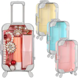 3 Pcs Mini Plastic Suitcase False Eyelashes Tray Luggage Trolley Candy Box Clear Suitcase Packaging Case Party Favor Box for Jewelry Cosmetic Hairpins Storage