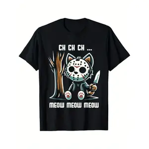 Horror Cat Movie T-Shirt Stylish Cotton Crew Neck Tee For Summer Casual Street Fashion Trendy Must Have Black Tee