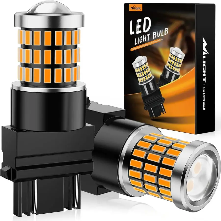 Nilight 57LED Amber Yellow Aluminum Automotive Dual Mode Turn Signal Bulbs (Pair) - Luminous, Long-Lasting LED Headlamps Bulbs, Front Lights Compatible with 3156,3056,4157,3057,3157,7443 Series