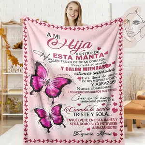 A Mi Hija Throw Blanket, Pink Butterfly Spanish Flannel Blanket, Soft Cozy Warm Throw, Dentro De Esta Manta Hay Un Trozo De Mi Corazon, Gift from Mom to Daughter, Birthday Graduation Bedroom Couch Decor ﻿ holiday