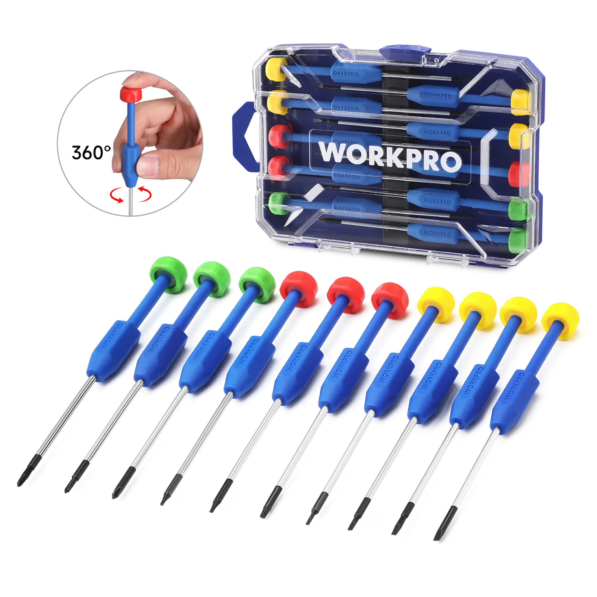 #summersale WORKPRO 10-Pack Precision Screwdriver Set with Case, Phillips, Slotted, Torx Star, Magnetic Screwdriver Repair Tool Kit in Different Sizes Colors, Non-Slip Grip for Eyeglass, Watch, Computer, Phone