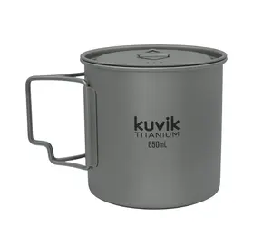 Kuvik Titanium Pot with Lid 650ml (22 oz) - Ultralight and Compact Pot for Backpacking, Camping, and Survival