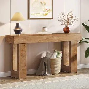 Tribesigns 63-Inch Long Console Table, Wooden Rectangular Sofa Table Behind The Couch, Farmhouse Entryway Table for Entrance, Hallway, Living Room (Natural) Modern