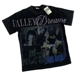 VALLEY Short Sleeve T-shirts Retro Wash Old Streetwear Men Women Couples Movie Poster Character Print Hot Vale Top Tee Womenswear Clothes