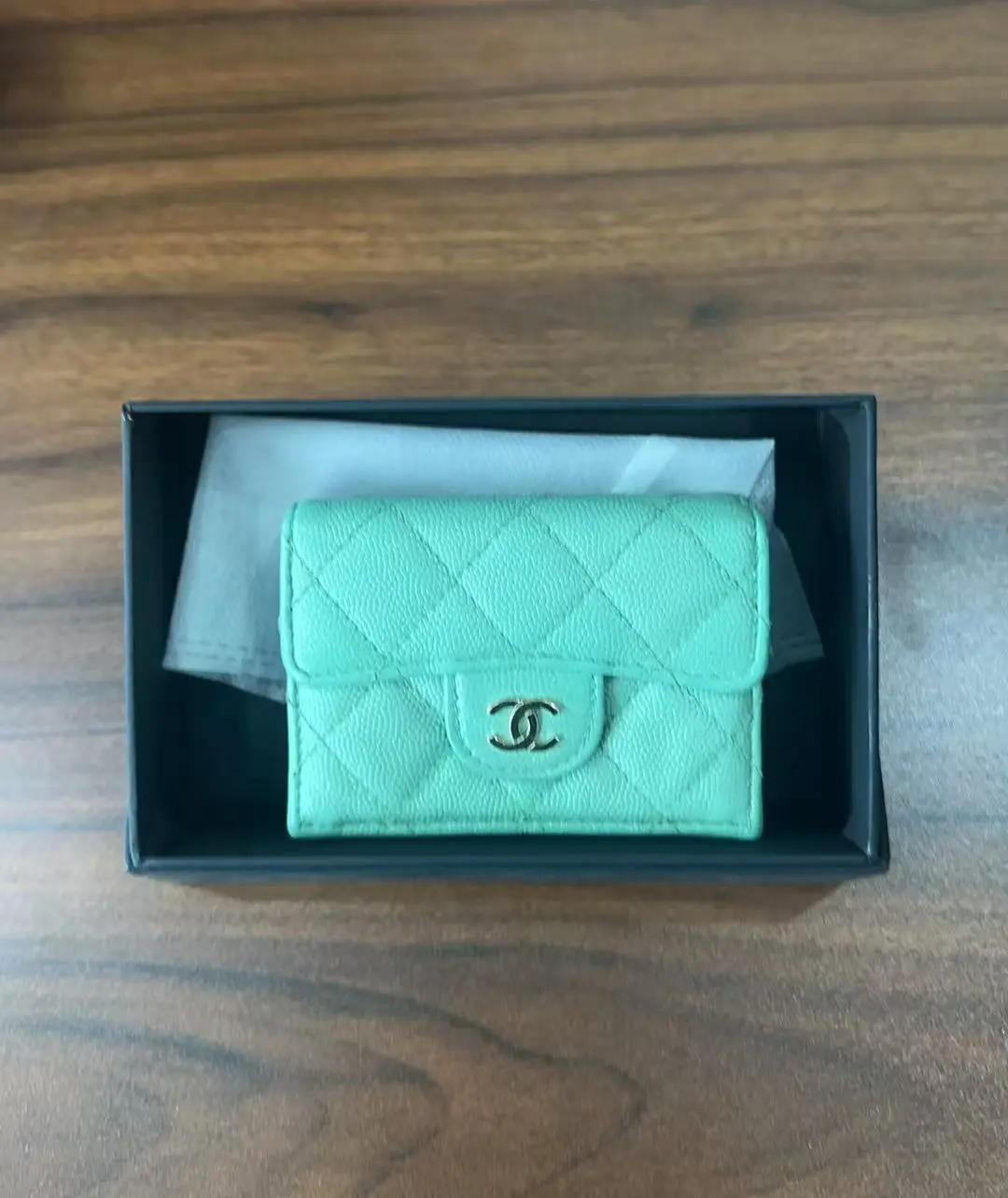 Pre-owned CHANEL france wallet H1 Teal Green Caviar Leather SM06280027