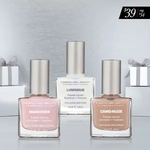 Dermelect Instant Nail Makeover Trio - Strengthen & Conceal Damaged Nails, Peptide Infused, Nail Repair & Treatment (3 pc Set)