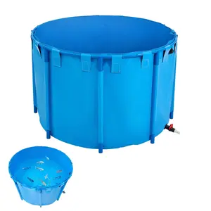 VEVOR Canvas Fish Pond, 448.8 Gal Capacity Above Ground Fish Pond, Foldable PVC Koi Tank, Round Goldfish Tank with Stable Frame and Drain Valve, for Aquaculture, Koi Breeding, and Irrigation (Blue)